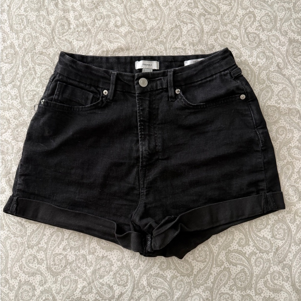 High-Rise Black Denim Women’s Shorts